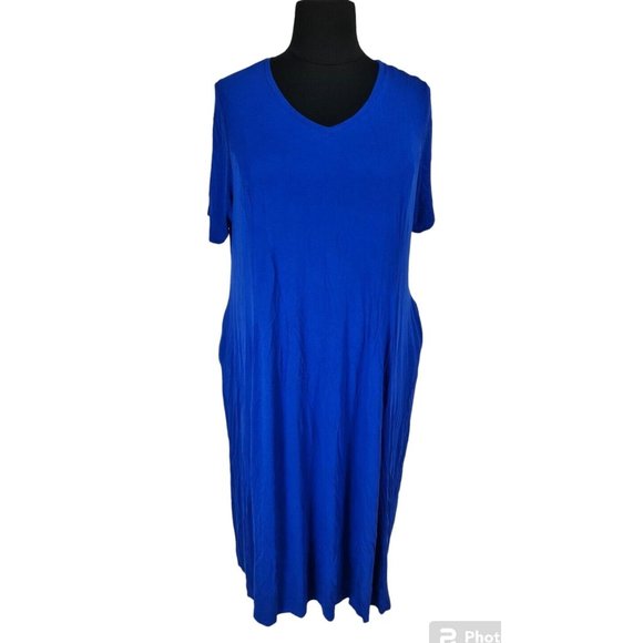 CATHERINES Womens Maxi Dress Petti Plus Size 2XWP Blue Crew Neck Short SLV  84P - Picture 1 of 6